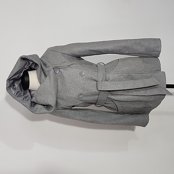 New Look Coat Double Breasted Pea Coat Wool/Poly Blend Tie & Button Gray Size M - Picture 3 of 16